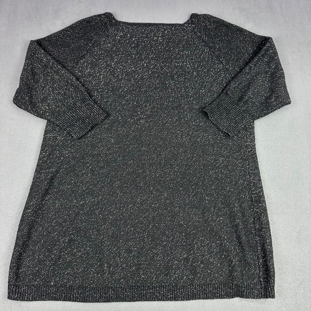 Cato Woman Black Silver Metallic Marled Zipper Shoulder Sweater Plus Size 22/24W - Picture 6 of 7